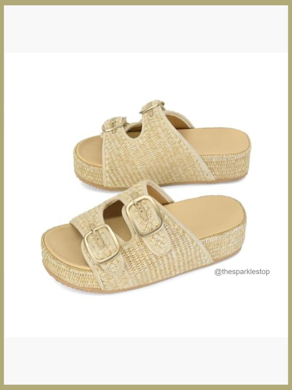 Platform Sandals Espadrille Wedges Woven Raffia Straw Sandals Double Buckle - Picture 5 of 7